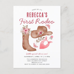 Schattige Eerste Rodeo Country Pink Cowgirl 1e Ver Briefkaart