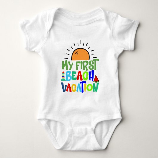 schattige eerste strandvakantie unisex romper (Voorkant)