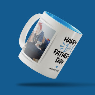 Schattige eerste Vaderdag 2 foto Tweekleurige Koffiemok