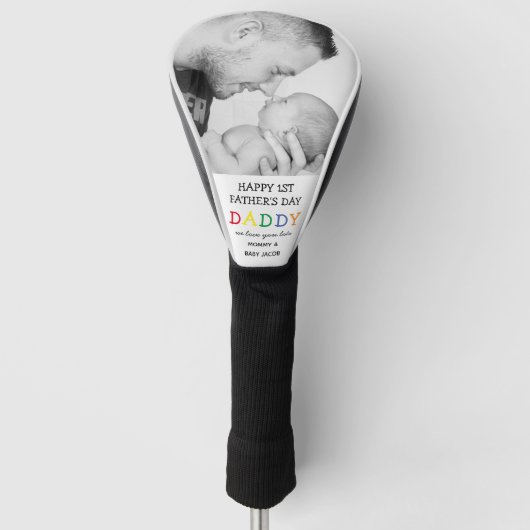 Schattige Eerste Vaderdag Papa Foto Golfheadcover (Voorkant)