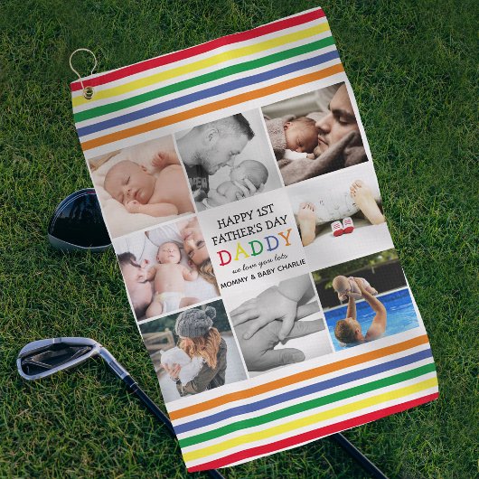 Schattige eerste Vaderdag Papa | Fotocollage Golfhanddoek