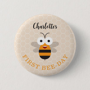 Schattige Eerste Verjaardag 1e Bij-dag Honingbij H Ronde Button 5,7 Cm