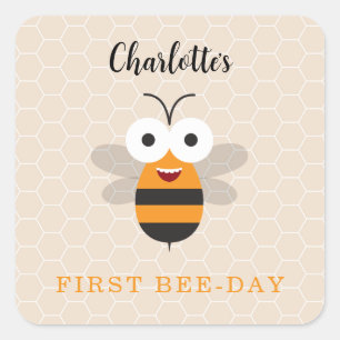 Schattige eerste verjaardag 1e Bij-dag Honingbij H Vierkante Sticker