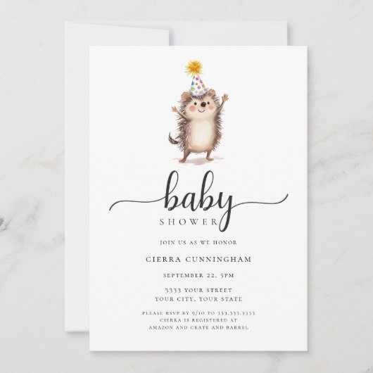 Schattige egel Baby shower uitnodiging (Voorkant)