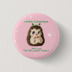 schattige egel bedrukt kerstfeest ronde button 3,2 cm