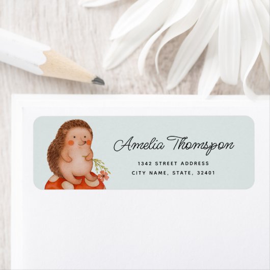 Schattige egel blauw Baby shower retouradres Etiket (Insitu)