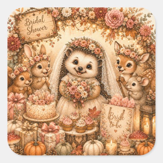Schattige Egel Bruiloftsborrel Bruid Vierkante Sticker (Voorkant)