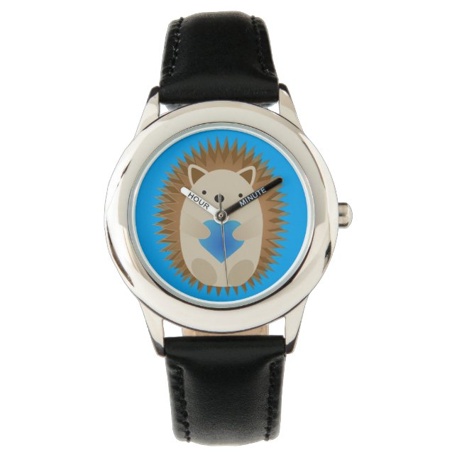 Schattige egel die een blauw hart knuffelt horloge (Voorkant)