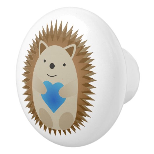 Schattige egel die een blauw hart knuffelt keramische knop (Rechts)