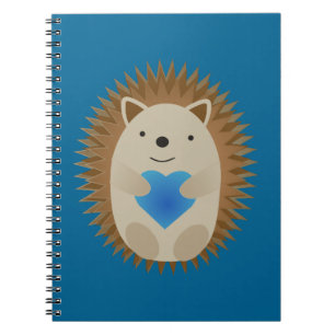 Schattige egel die een blauw hart knuffelt notitieboek