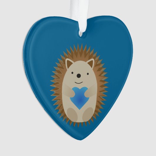 Schattige egel die een blauw hart knuffelt ornament (voorkant)
