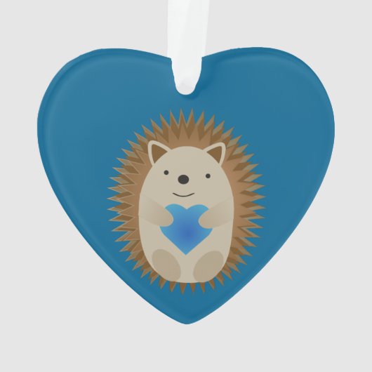 Schattige egel die een blauw hart knuffelt ornament (achterkant)