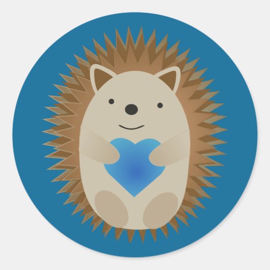 Schattige egel die een blauw hart knuffelt ronde sticker (Voorkant)
