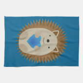 Schattige egel die een blauw hart knuffelt theedoek (Horizontaal)