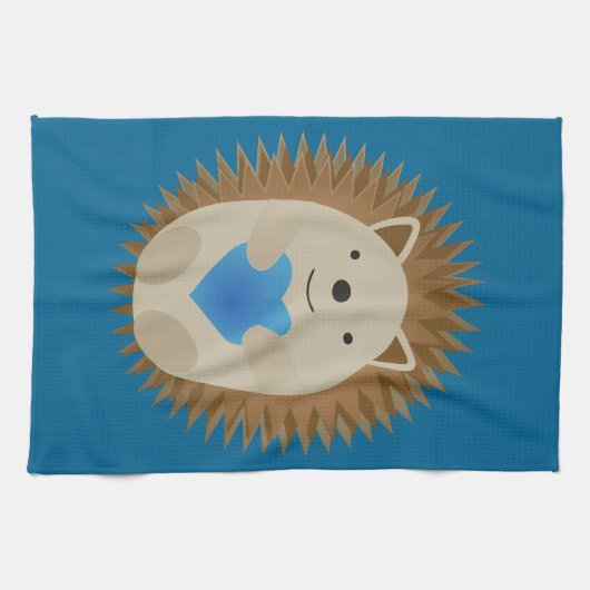 Schattige egel die een blauw hart knuffelt theedoek (Horizontaal)