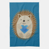 Schattige egel die een blauw hart knuffelt theedoek (Verticaal)