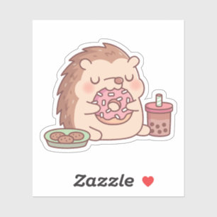 Schattige egel eet donutkoekjes en boba-thee sticker