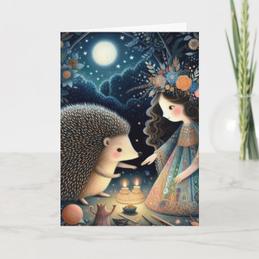 Schattige egel en kind sprookje alle gelegenheden kaart (Voorkant)