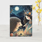 Schattige egel en kind sprookje alle gelegenheden kaart (Gele Bloem)