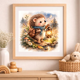 Schattige egel en lantaarn voor kinderen  poster