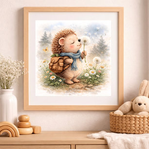 Schattige egel en paardenbloem kinderen  poster