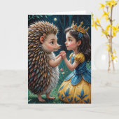 Schattige egel en prinses kind sprookje kaart (Gele Bloem)