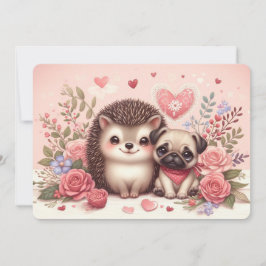 Schattige egel en pug Valentijnsdag kaart