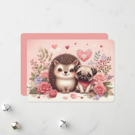 Schattige egel en pug Valentijnsdag kaart