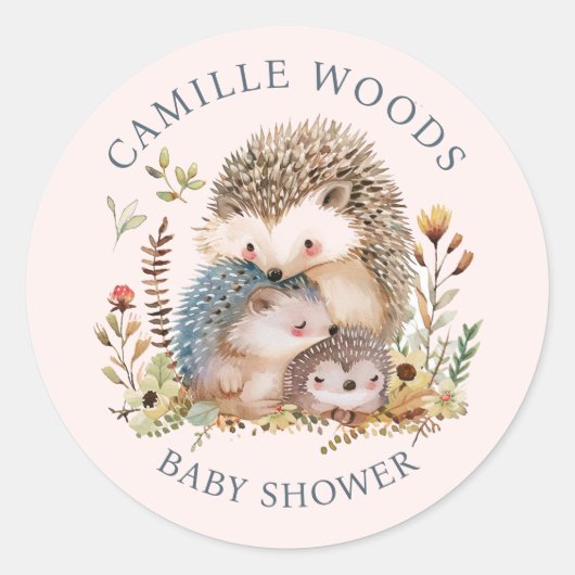 Schattige egel familie Baby shower roze Ronde Sticker (Voorkant)