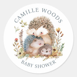 Schattige egel familie Baby shower uitnodiging Ronde Sticker
