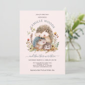 Schattige egel familie roze meisje Baby shower Kaart (Staand voorkant)