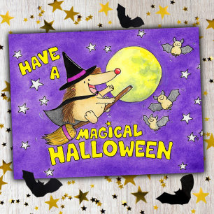 Schattige Egel Heks Magische Halloween Briefkaart