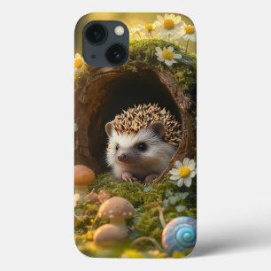 Schattige Egel in Mossy Log Home met Bloemen Case-Mate iPhone Case