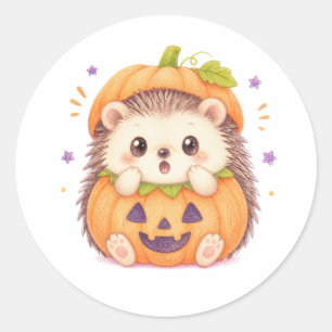 Schattige egel in pompoenkostuum Halloween-illustr Ronde Sticker
