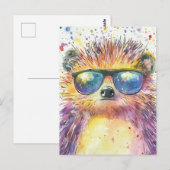 Schattige egel in zonnebril Waterverf Briefkaart (Voorkant / Achterkant)