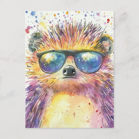 Schattige egel in zonnebril Waterverf Briefkaart (Voorkant)