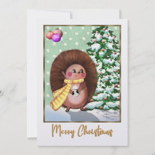 Schattige egel kerst Kaart | Feestelijk en Ele (Voorkant)