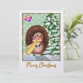 Schattige egel kerst Kaart | Feestelijk en Ele (Staand voorkant)