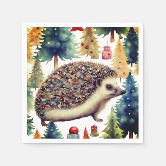Schattige Egel Kerstbomen  Servet (Voorkant)