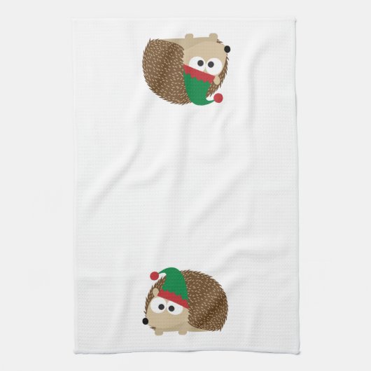 schattige egel kerstmis Elf Theedoek (Verticaal)