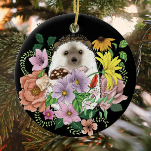 Schattige Egel Kleurrijke Veldbloemen Bos Keramisch Ornament