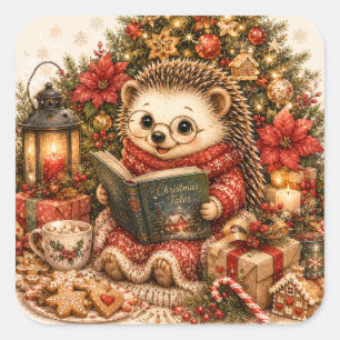 Schattige egel leest boek Cottagecore esthetiek Vierkante Sticker