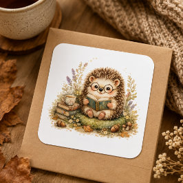 Schattige Egel Leest Boek Gezellige Herfst Vierkante Sticker