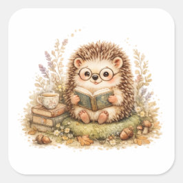 Schattige Egel Leest Boek Gezellige Herfst Vierkante Sticker