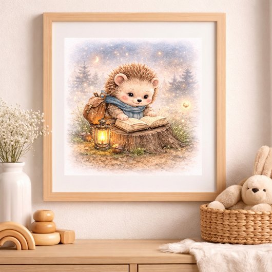 Schattige Egel Leest Een Boek Kinderen Nursery Poster
