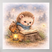 Schattige Egel Leest Een Boek Kinderen Nursery Poster (Voorkant)