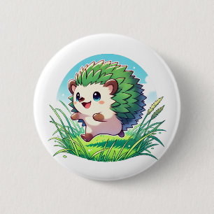 Schattige egel loopt gelukkig ronde button 5,7 cm