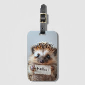 Schattige egel met "Hallo!" bordje Bagagelabel (Voorkant (verticaal))