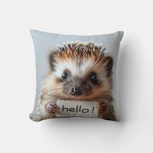 Schattige egel met "Hallo!" bordje Kussen (Voorkant)
