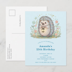 Schattige egel met lantaarn verjaardag uitnodiging briefkaart